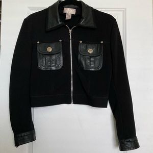 Cache Vintage Genuine Leather and Knit Cropped Moto Jacket Size S